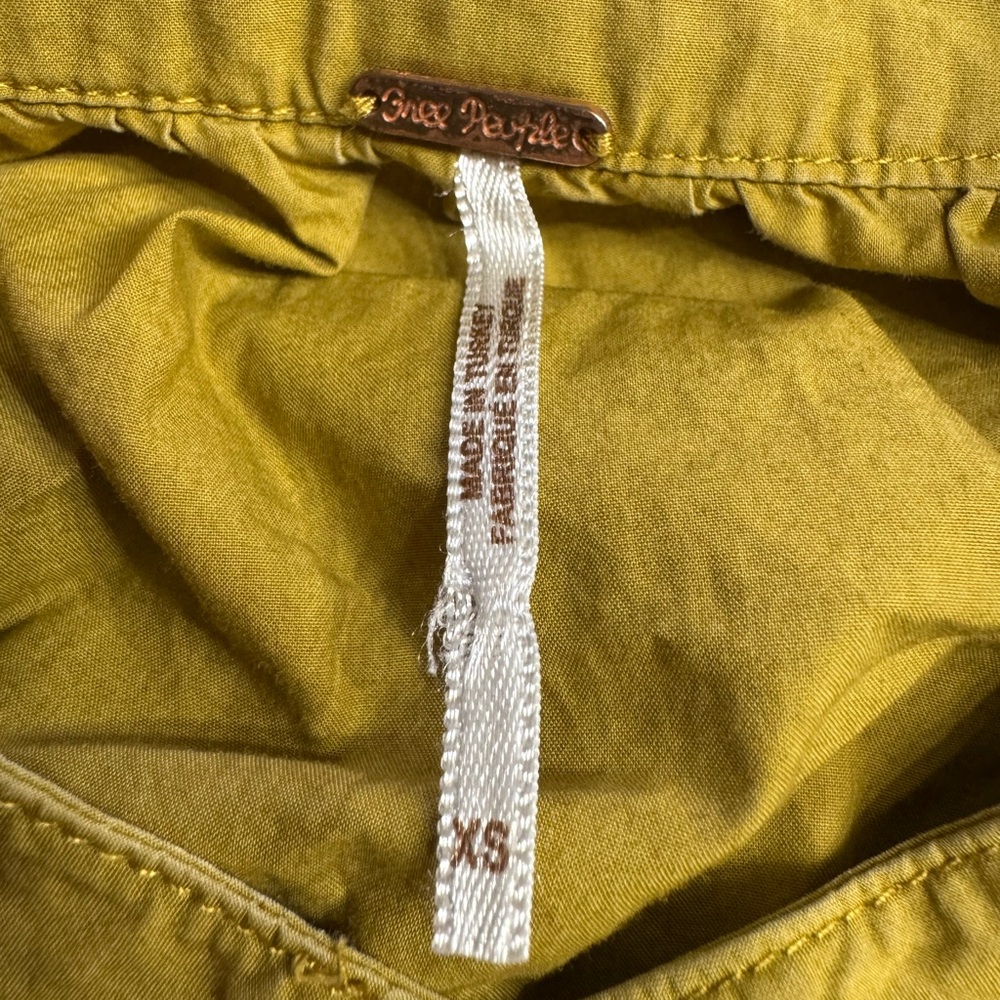 Free People 1/2 Button Mandarin Collar Oversized Yellow Tunic Blouse Sz XS - Picture 3 of 7